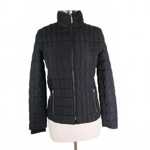 J. Crew Down Puffer Jacket size XS Preppy Quilted Design High Collar Dark Brown